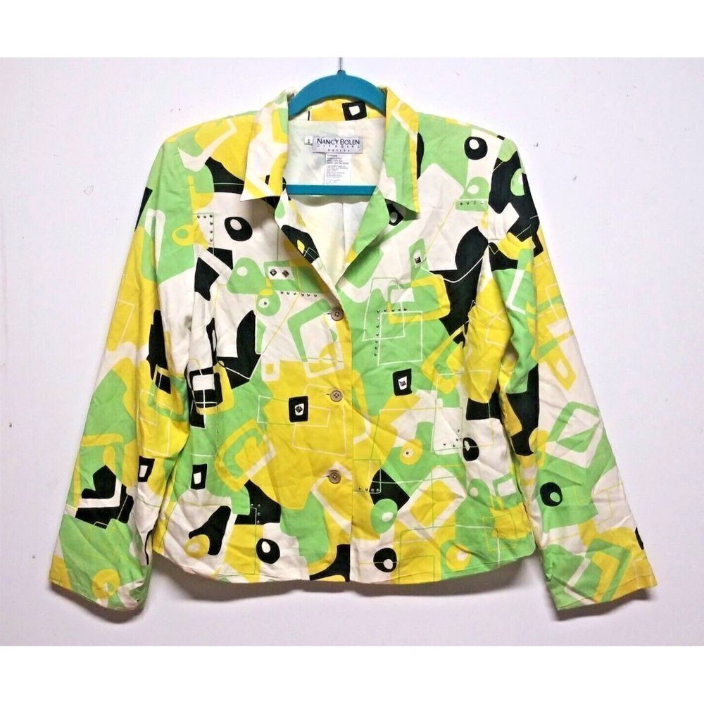 Nancy Bolen City Girl Blazer Jacket 100% Silk PS Relaxed abstract geometric